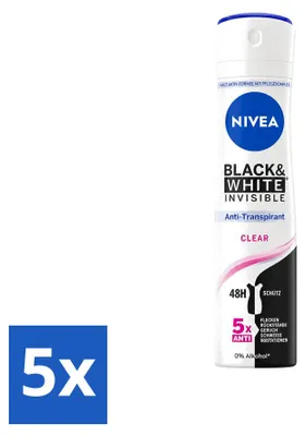 Produktbild von 5 x NIVEA Deodorant Spray Black & White Invisible Clear 150 ml - Vorteilspackung - 5 Stücke