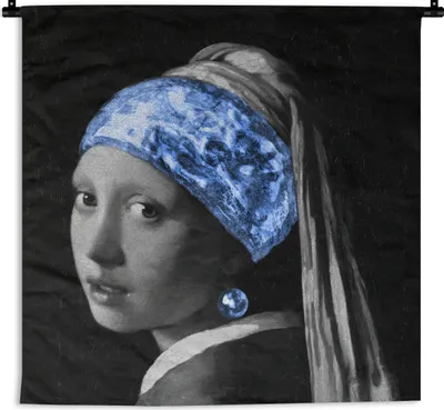 Produktbild von MuchoWow® Wandteppich Wandbehang Mädchen mit einem Perlenohrring - Vermeer - Blau 90x90 cm Tapisserie Dekoration Wandtuch - Wandaufhänger