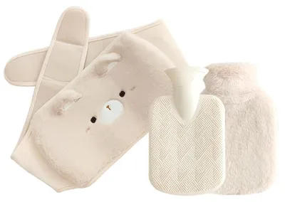 Productafbeelding van Warmwaterkruik - Pluche hoes - 1000 ml - Wit - Wasbaar