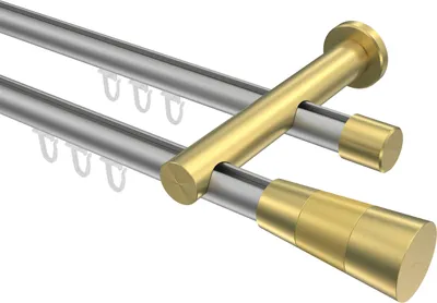 Produktbild von Interdeco Innenlaufstange / Gardinenstange mit Innenlauf Silbergrau / Messing-Optik, Typ Platon Tanara (Konus), 20 mm Ø 2-läufig, 420 cm
