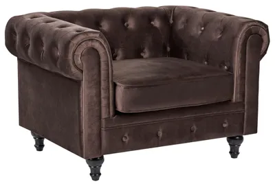 Produktbild von BELIANI Sessel Dunkelbraun Samt Gepolstert Gesteppt mit Knopfheftung Englischer Stil Chesterfield Design Wohnzimmer Polstersessel Samtsessel