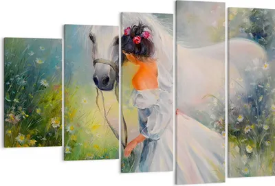 Produktbild von Bild auf Leinwand - Leinwandbild - Frau Wiese Pferd - 150x100cm - Wand Bild - Wanddeko - Leinwanddruck - Bilder - Kunstdruck - Wanddekoration - Leinwand bilder - Wandkunst - EG150x100-3470