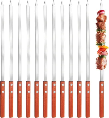 Image de Brochettes en acier inoxydable, lot de 12, 40 cm, pour grillades en extérieur