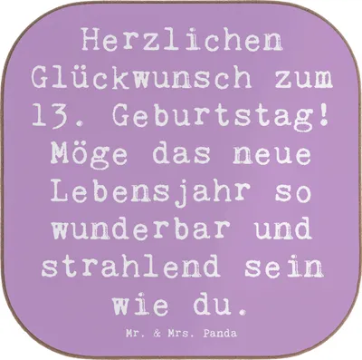 Produktbild von Mr. & Mrs. Panda Untersetzer Glas Spruch 13. Geburtstag - Lavendeltraum - Geschenk, Holzuntersetzer, für Gläser, Kindergeburtstag, Alter, Geburtstagsgeschenk, Jubiläum