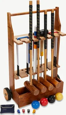Produktbild von Ubergames - Pro Croquet-Set - Englisches Gartenspiel - 4 Personen - Hartholzschlägel - Plastikbälle - Trolley