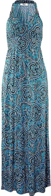 Produktbild von LASCANA Maxikleid mit verstellbarem Ausschnitt und gesmokter Taille, Jerseykleid türkis-bedruckt Größe 36