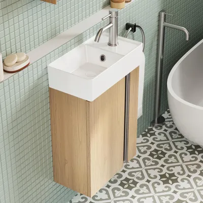 Image de Armoire de salle de bain avec vasque, 40 cm, couleur sable doré, en MDF/contreplaqué