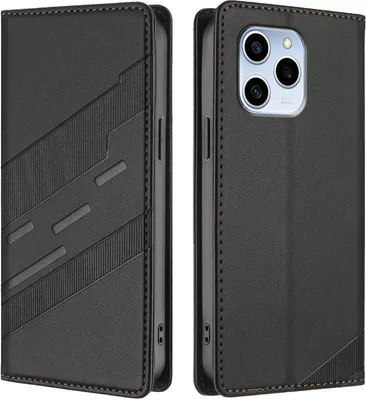 Image de Etui pour Honor 60 SE, étui portefeuille en cuirPolyuréthaneavec fente pour cartes et fonction stand Schwarz