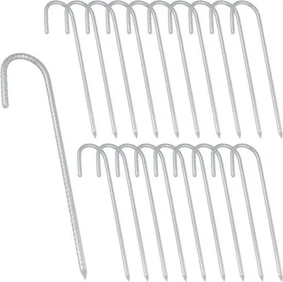 Produktbild von 20 Stück 30cm Stahlpfähle - J-Typ-Geländeanker - Galvanisierter Stahlschlagbohrer - Metallische Zeltgrundpfähle - Trampolinsicherungsmaterial