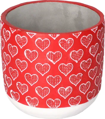Productafbeelding van KOTARBAU® Bloempot pot van decoratief beton diameter 13 cm hartpatroon (rood)