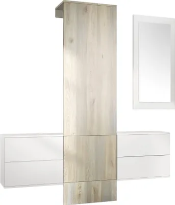 Produktbild von Vladon Garderobe Wandgarderobe Carlton Set 3, Germany, Korpus in Weiß matt / Paneel in Eiche Nordic