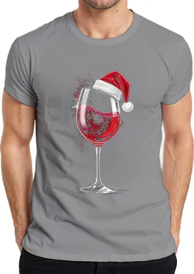 Produktbild von Weinglas Weihnachtsmütze Rotwein Weihnachten Geschenk Weinparty Herren T-Shirt, Grau, 3XL