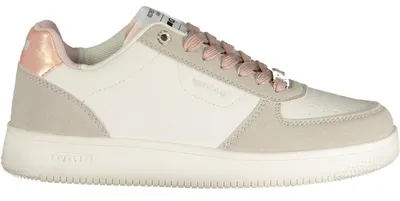 Image de Baskets blanches élégantes pour femmes avec des accents roses et des lacets