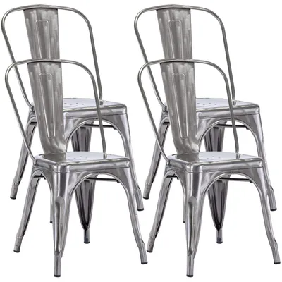 Zdjęcie produktu dla 4x krzesło kuchenne krzesło do jadalni wykonane z METALU siedzisko wykonane z drewna możliwość sztaplowania, kolor: metaliczny, materiał: metal