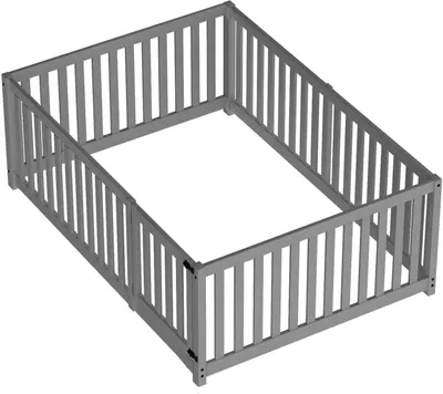 Produktbild von Flieks Kinderbett Bodenbett Holzbett mit Rausfallschutz und Tür, Spielbett Doppelbett für Kinder 140x200cm, Grau