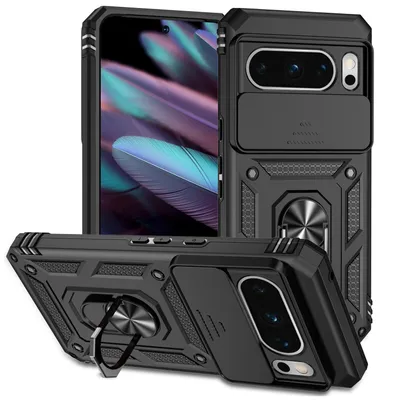 Obrázek produktu pro Pouzdro pro Google Pixel 8 Pro dvouvrstvé pouzdro s posuvným krytem kamery a prstencovým stojánkem černé