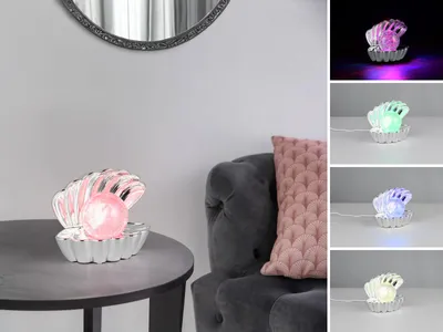 Produktbild von Ausgefallene USB Tischlampe mit RGB Farbwechsel Beleuchtung, kleine Muschellampe