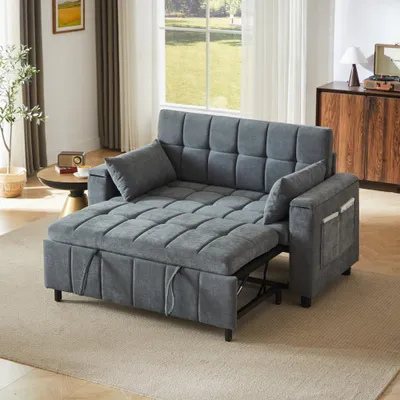 Produktbild von AIORBER Schlafsofa 2-Sitzer mit Schlaffunktion Ausziehbar Couch mit Stauraum Seitentasche Metallrahmen Chenille Grau