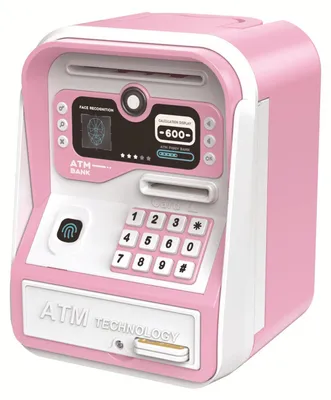 Produktbild von ZELUEXX Kinder Geldautomat Sparschwein mit Gesichtserkennung und Passwort, Spielzeug Bankautomat für Kinder, Geschenkidee, Rosa