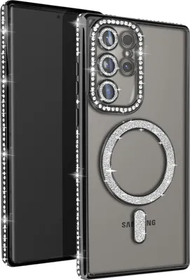 Zdjęcie produktu dla Avizar, diamentowe etui do Samsung S24 Ultra - ochrona MagSafe z krawędzią z kryształu górskiego, czarne