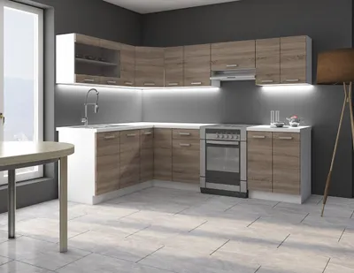 Obrázek produktu pro Rohová kuchyně 418/418 cm LIAN 2 - dub lanýž / bílá + LED osvětlení