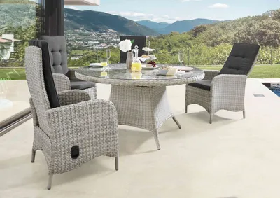 Produktbild von Destiny Sitzgruppe PALMA LUNA 4 Hochlehner + Tisch Ø100x75cm, vintage weiß
