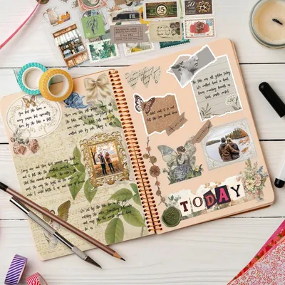 Obrázek produktu pro Sada samolepek, vintage styl, 24 listů, voděodolné, vhodné pro deníky a scrapbooking