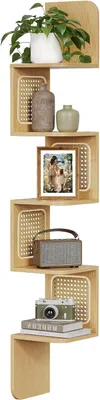 Productafbeelding van Hoekplank 5 Niveaus - Zwevende Plank - Decoratie Presenteren - Uniek Zigzag Design - 20x20x126 cm - Eiken Beige