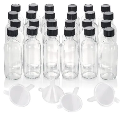 Imagen del producto de 24 mini botellas de vidrio, de 60 ml, para aceites y licores