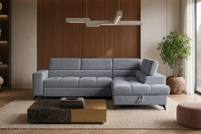 Produktbild von Sofiland BEVIANO L Ecksofa Schlaffunktion Bettkasten 275 cm Chenille Grau rechts