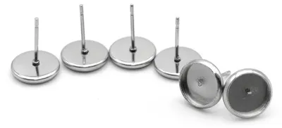 Produktbild von Vintageparts Ohrstecker 304 Edelstahl platinfarben für 8mm Cabochons (6 Stück)