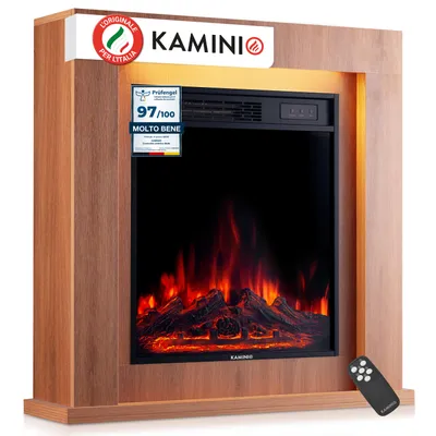 Immagine prodotto di KAMINIO Camino elettrico MATTI - Camino elettrico da terra con riscaldamento, effetto fiamma 3D, luce d'atmosfera a LED, telecomando - 32 pollici, rovere