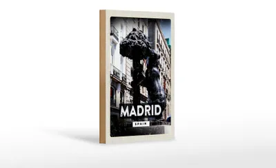 Produktbild von Holzschild Reise 12x18 cm Madrid Spain Statue des Bären Dekoration