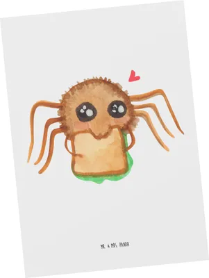 Produktbild von Mr. & Mrs. Panda Postkarte Spinne Agathe Sandwich - Weiß - Geschenk, Alles Wird gut, Lebensfreude, Verfressen, bildkarte, Postkarten, Mut, Ansichtskarte, Hunger, Glück