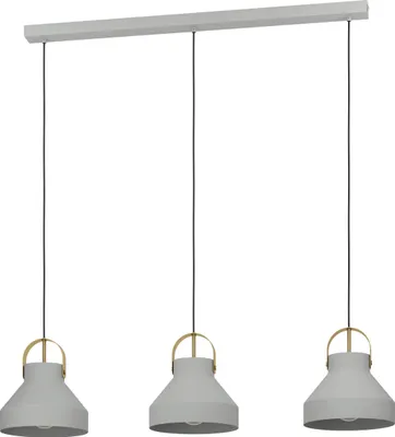 Produktbild von EGLO Hängelampe Estepona, Pendelleuchte Esstisch 3-flammig, Esszimmerlampe aus Metall in Grau und Messing, Hängeleuchte mit E27 Fassung