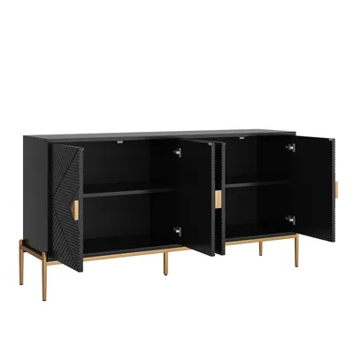 Produktbild von Merax Sideboard mit 4 Türen, Kommode mit goldenen Metallbeinen, Aufbewahrungsschrank aus MDF für Wohnzimmer, Esszimmer & Flur, Schwarz