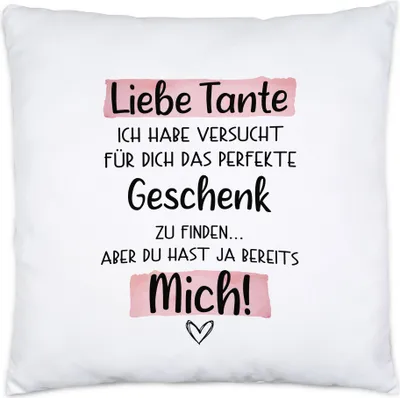 Produktbild von Tante Geschenk Kissen Inkl. Füllung Mit Spruch Tanti Geschenkidee Geburtstag Nichte Neffe Humor