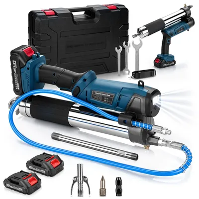 Produktbild von 12000PSI Akku Fettpresse mit LED inkl.Schalter, 2×2,0Ah Akku, 100cm Schlauch, 3 Mundstück, Bürstenloser Motor, Akku-Kartuschenpistole für Makita Akku