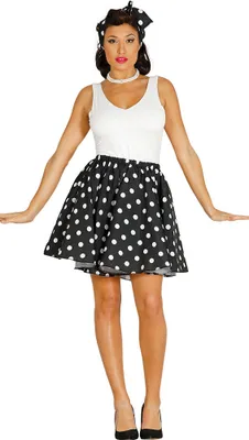 Produktbild von 50s Retro Chic Rockabilly Karnevalskostüm Polka Dots Pin Up Stilvolle Fünfziger Jahre Vintage Look Pünktchen Kleid Schwarz Weiß Rot Accessoires Kostüm Set, Farbe: Schwarz