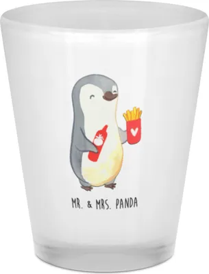 Produktbild von Mr. & Mrs. Panda Schnapsglas Pinguin Pommes - Transparent - Geschenk, für Freundin, Mitbringsel, Jahrestag, Frauen, Likör Glas, Shot, Hocheitstag, Pinnchen, Gläschen