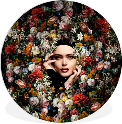 Produktbild von MuchoWow® Rundes Wandbild - Runde Bilder Blume - Frauen - Porträt - Botanisch Ø 90 cm Kreis Wanddekoration Kunststoff - Wandkreis - Wandschmuck - Wand-Kreis - Wohnzimmer - Bild - Runde - Wanddeko - Dibond - Kunstdrucke