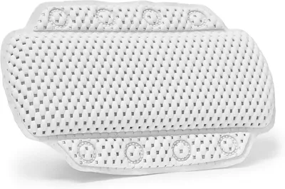 Image de Coussin de bain - Baignoire - 8 ventouses - Support cervical - Doux - PVC - Coussin cervical 20 x 30 x 5 cm - Blanc
