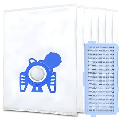 A set of vacuum cleaner bags and a filter.