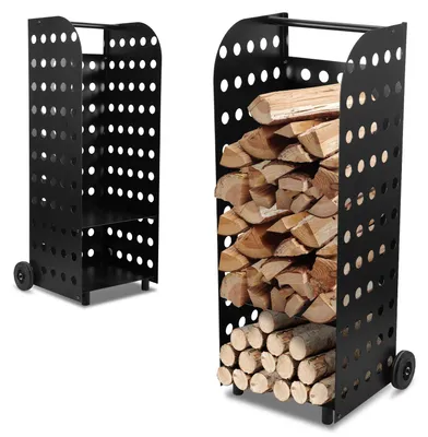 Image de Étagères mobiles pour bois de chauffage Vigevee, 42 x 35 x 112 cm, chariot en acier noir pour bois de chauffage, capacité de charge de 60 kg