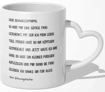 Produktbild von 22Feels Schwiegermama Geschenk von Schwiegersohn Bräutigam Mutter Der Braut Tasse Schwiegermutter Geburtstag Weihnachten Hochzeitstag Haferl Kaffeetasse Frauen Schwiegereltern (Herzhenkel Weiss)