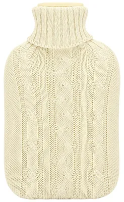 Produktbild von Gummi-Wärmflasche 1,75 l mit weichem Strickbezug, Beige, wiederverwendbar