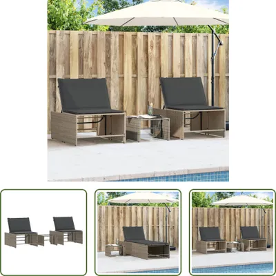 Produktbild von The Living Store Sonnenliegen 2 Stk. mit Tisch Grau Poly Rattan