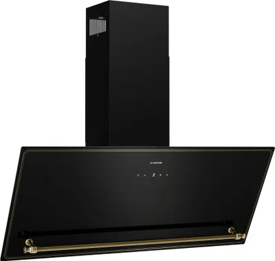 Image de Klarstein Victoria Hotte Aspirante - 90cm Hotte Cuisine Inclinée, Débit 336 m³/h, Écran LED, A++ Énergie, Silencieuse 52 dB, Noir & Or, Extraction & Recirculation