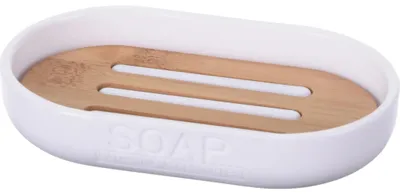 Imagen del producto de SOLUCIONES PARA EL BAÑO: Jabonera. Plato para jabón de madera de bambú, color blanco