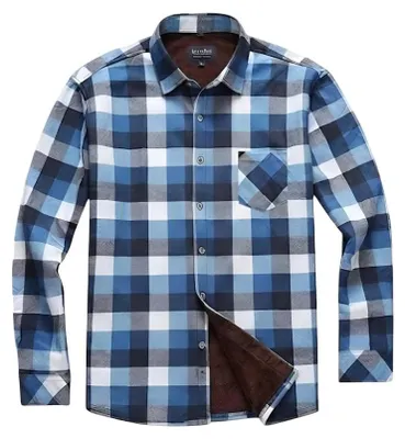 Produktbild von Herrenhemd mit Arbeitskaromuster Flanell Gefüttert Blau Weiß XXL